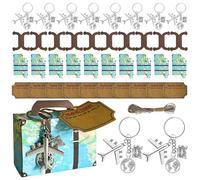 Generisch Piccola valigia, scatola regalo per feste in valigia, 10 set di scatole per cioccolatini con biglietto da viaggio, portachiavi in lega di zinco per aeroplani terrestri - vintage viaggio nel
