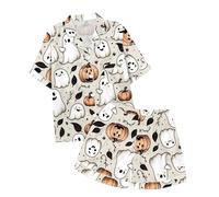 Generisch Pigiama 140 per bambini con stampa di Halloween, collo a bottone, a maniche corte, top, Lilla, 4-5 Anni
