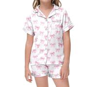 Generisch Pigiama 2026 con fiocco, raso di seta, pigiama di San Valentino, dolce fiocco, set da 2 pezzi con pantaloncini da abbottonatura, set loungewear, biancheria da notte 2 13T poncho da bagno