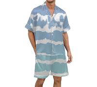 Generisch Pigiama a maniche corte, lussuoso raso di seta con sfumatura di colore, esclusivo design multicolore per una moda da uomo nel tempo libero, Blu scuro, XXL