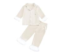 Generisch Pigiama a maniche lunghe con cardigan aperto, colletto a risvolto per ragazzi per abiti accoglienti, feste di festa, beige., 13- 14 anni