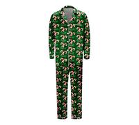 Generisch Pigiama adatto per famiglie, effetto seta, in due pezzi, per le vacanze, per il papà e i bambini, Verde scuro, 3XL