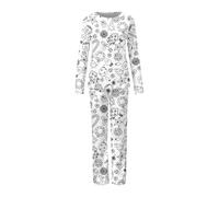 Generisch Pigiama adatto per tutta la famiglia con stampa doodle e accogliente lounge per le vacanze, abbigliamento da notte festivo per la casa e i bambini, bianco, M