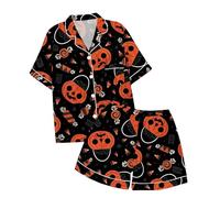 Generisch Pigiama Baby 86 per bambini con stampa halloween colletto a bottone, maniche corte, top shorts vestaglia 146, Colore: rosa., 4-5 Anni