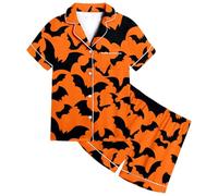 Generisch Pigiama corto da bambina, pigiama di Halloween, per ragazze, con graziosa stampa a pipistrello, pantaloncini a maniche corte, biancheria da notte, comodo per il tempo libero per i bambini