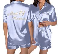 Generisch Pigiama corto da donna con bottone tascabile, design stampato per rilassamento, comfort nella vita di tutti i giorni, articoli scolastici, Azzurro, XL