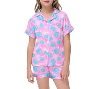 Generisch Pigiama corto Glow in The Dark Dinosaur Gatto Principessa Unicorno Shorty Pigiama Set Cotone Stitch Abbigliamento Estivo 2 Pezzi Pigiameria, Pajama C8-rosa, 4-5 Jahre