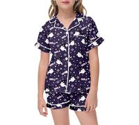 Generisch Pigiama corto Glow in The Dark Dinosaur Gatto Principessa Unicorno Shorty Pigiama Set Cotone Stitch Abbigliamento Estivo 2 Pezzi Pigiameria, Pajamas C11-viola scuro, 12-13 Jahre