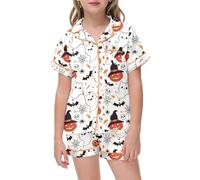 Generisch Pigiama corto Glow in The Dark Dinosaur Gatto Principessa Unicorno Shorty Pigiama Set Cotone Stitch Abbigliamento Estivo 2 Pezzi Pigiameria, Pajamas C1-bianco, 6-7 Jahre
