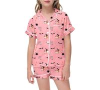 Generisch Pigiama corto Glow in The Dark Dinosaur Gatto Principessa Unicorno Shorty Pigiama Set Cotone Stitch Abbigliamento Estivo 2 Pezzi Pigiameria, Pajamas C9-light Rosa, 12-13 Jahre