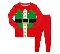 Generisch Pigiama da bambina 2025 a maniche lunghe, stampato, in pile accogliente, in due pezzi, biancheria da notte per le vacanze per bambini, Colore: rosso, 4-5 Jahre