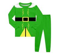 Generisch Pigiama da bambina 2025 con stampa, a maniche lunghe, comodo, in pile, in due pezzi, per le vacanze, biancheria da notte adatta per la famiglia (3), verde, 7-8 Jahre