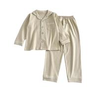 Generisch Pigiama da bambina a maniche lunghe invernale termico, con frontale aperto, cardigan e colletto, caffè, 12-13 Anni