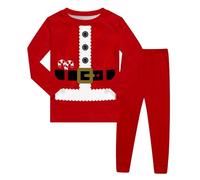 Generisch Pigiama da bambina a maniche lunghe, stampato, comodo, in pile, in due pezzi, per vacanze, feste in famiglia, notte, Colore: rosso, 3-4 Anni
