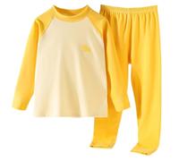 Generisch Pigiama da bambina e ragazza, con blocco della spalla, maniche, maniche lunghe, pigiama, biancheria intima termica set neonato pagliaccetto ragazzo, giallo., 13-15 Jahre