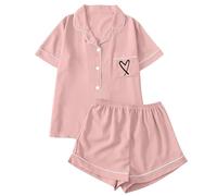 Generisch Pigiama da donna, 2 pezzi, corto, da donna, elegante, corto, in due pezzi, con top e pantaloni da sonno, set da pigiama leggero, Colore: rosa., L