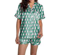 Generisch Pigiama da donna a forma di cuore coniglio camicia a maniche corte comodi pantaloncini per un dolce comfort durante il sonno, Verde scuro, L