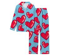 Generisch Pigiama da donna a maniche lunghe con romantico design a forma di cuore, regalo di San Valentino per un sonno riposante, alla moda per il tempo libero, Celeste., 3XL