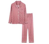 Generisch - Pigiama da donna a maniche lunghe invernale, set completo in cotone, con abbottonatura, completo da casa a due pezzi, con maglietta a maniche lunghe, pantaloni larghi, con tasche, per