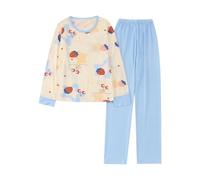 Generisch Pigiama da donna, comodo, in cotone, per la casa, biancheria da notte, set da due pezzi, morbido, traspirante, Celeste., XL