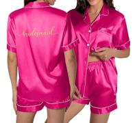 Generisch Pigiama da donna con bottone tascabile, design stampato, per relax e comfort nella vita di tutti i giorni, rosa intenso, L