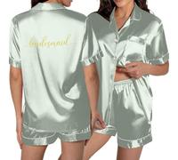 Generisch Pigiama da donna con bottone tascabile, design stampato, per relax e comfort nella vita di tutti i giorni, Verde chiaro, L
