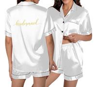 Generisch Pigiama da donna con bottone tascabile, design stampato, per relax e comfort nella vita di tutti i giorni, bianco, XL