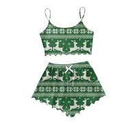 Generisch Pigiama da donna con design natalizio come top senza maniche per una serata rilassante, Viola scuro, L