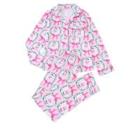Generisch Pigiama da donna con motivo invernale, a maniche lunghe, con renna e norvegese, comodo set di biancheria da notte per la stagione fredda, Stil_x04 rosso, XXL