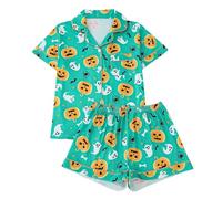 Generisch Pigiama da donna con scollo a V, a maniche corte e pantaloncini, per ogni stagione, verde, L