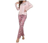 Generisch Pigiama da donna con simpatico motivo panda, set pigiama a maniche lunghe con scritta "I Can't Sleep", comoda biancheria da notte per notti accoglienti, Stil_l01 rosa, S
