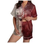 Generisch Pigiama da donna con stampa horror e schizzi di sangue, pigiama da casa, set da due pezzi, comodo per il tempo libero, stile vintage, O vino, S