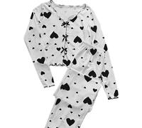 Generisch Pigiama da donna, dolce e alla moda, per il tempo libero, in due pezzi, per la primavera e l'autunno, biancheria da notte a maniche lunghe, camicia da notte e pantaloni da pigiama, leggero