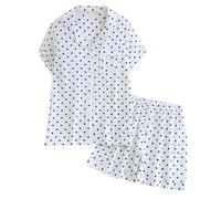 Generisch Pigiama da donna in cotone, per l'inverno, con girocollo, per la casa, con polsini, pigiama corto da donna, Pajamas B3 nero, XL