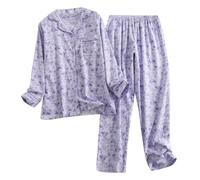 Generisch Pigiama da donna in flanella di cotone, con maglia a maniche lunghe, pantaloni per taglie forti, vestibilità ampia, stampa dei cartoni animati, ideale per la primavera e l'inverno, comodo