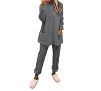 Generisch Pigiama da donna in peluche morbido, caldo, in pile per donne, ricamato, set di due pezzi, per la casa, morbido e caldo flanella da notte, grigio., XXL