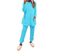 Generisch Pigiama da donna in peluche morbido, caldo, in pile per donne, ricamato, set di due pezzi, per la casa, morbido e caldo flanella da notte, argento, XL