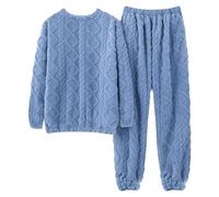 Generisch Pigiama da donna in peluche, morbido due pezzi, lungo, in flanella, girocollo, a maniche lunghe, per la casa, per l'inverno, comodo, in pile termico, per la casa, per la casa, Blu, Taglia