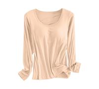 Generisch Pigiama da donna in pile, con scollo rotondo, biancheria da notte, termica, vestibilità aderente, morbido, invernale, a maniche lunghe, per la casa, con integrato, beige., L