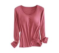 Generisch Pigiama da donna in pile, con scollo rotondo, biancheria da notte, termica, vestibilità aderente, morbido, invernale, a maniche lunghe, per la casa, con integrato, Colore: rosso, 4XL
