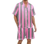 Generisch Pigiama da donna in raso con strisce a blocchi - Set pigiama in due pezzi con camicia e pantaloncini | Biancheria da notte estiva classica ed elegante, Stil_u02 Giallo, XL