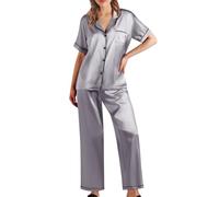 Generisch Pigiama da donna in raso, elegante, pigiama da donna, lungo, con bottoni, morbido e confortevole, set di pigiami, per il tempo libero, abito da notte, lussuoso, per la casa, pantaloni lunghi