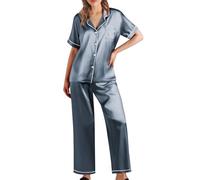 Generisch Pigiama da donna in raso, elegante, pigiama da donna, lungo, con bottoni, morbido e confortevole, set di pigiami, per il tempo libero, abito da notte, lussuoso, per la casa, pantaloni lunghi