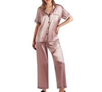 Generisch Pigiama da donna in raso, elegante, pigiama da donna, lungo, con bottoni, morbido e confortevole, set di pigiami, per il tempo libero, abito da notte, lussuoso, per la casa, pantaloni lunghi