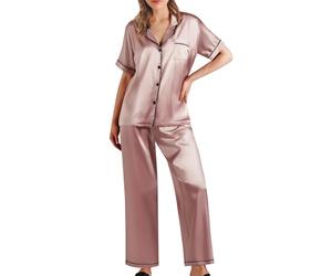 Generisch Pigiama da donna in raso, elegante, pigiama da donna, lungo, con bottoni, morbido e confortevole, set di pigiami, per il tempo libero, abito da notte, lussuoso, per la casa, pantaloni lunghi
