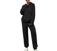 Generisch Pigiama da donna in taglie grandi, lungo e soffice, in pile per l'inverno, comodo pigiama in pile, per il tempo libero, set da due pezzi da donna, Nero , S