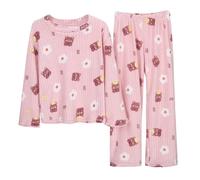 Generisch Pigiama da donna jacquard in flanella, set invernale caldo per abbigliamento domestico, comodo pigiama in tessuto morbido, Colore: rosa., Taglia unica