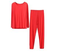 Generisch Pigiama da donna, lungo, a maniche lunghe, set invernale caldo, in due pezzi, slim fit, biancheria intima termica e pantaloni da sonno, girocollo, morbido, skinny, tuta termica per il tempo