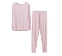 Generisch Pigiama da donna, lungo, a maniche lunghe, set invernale caldo, in due pezzi, slim fit, biancheria intima termica e pantaloni da sonno, girocollo, morbido, skinny, tuta termica per il tempo