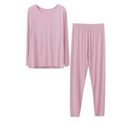 Generisch Pigiama da donna, lungo, a maniche lunghe, set invernale caldo, in due pezzi, slim fit, biancheria intima termica e pantaloni da sonno, girocollo, morbido, skinny, tuta termica per il tempo
